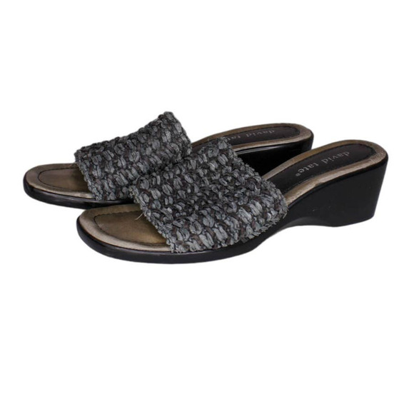 David Tate Wedge Slip On Sandal Blue Woven Straw Size 7.5 - Picture 2 of 5